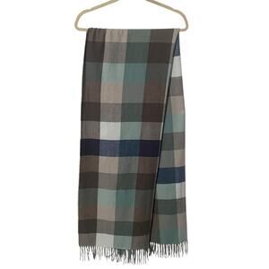 Urban Outfitters Seafoam Green Plaid Scarf with Fringe Rectangle Outdoor